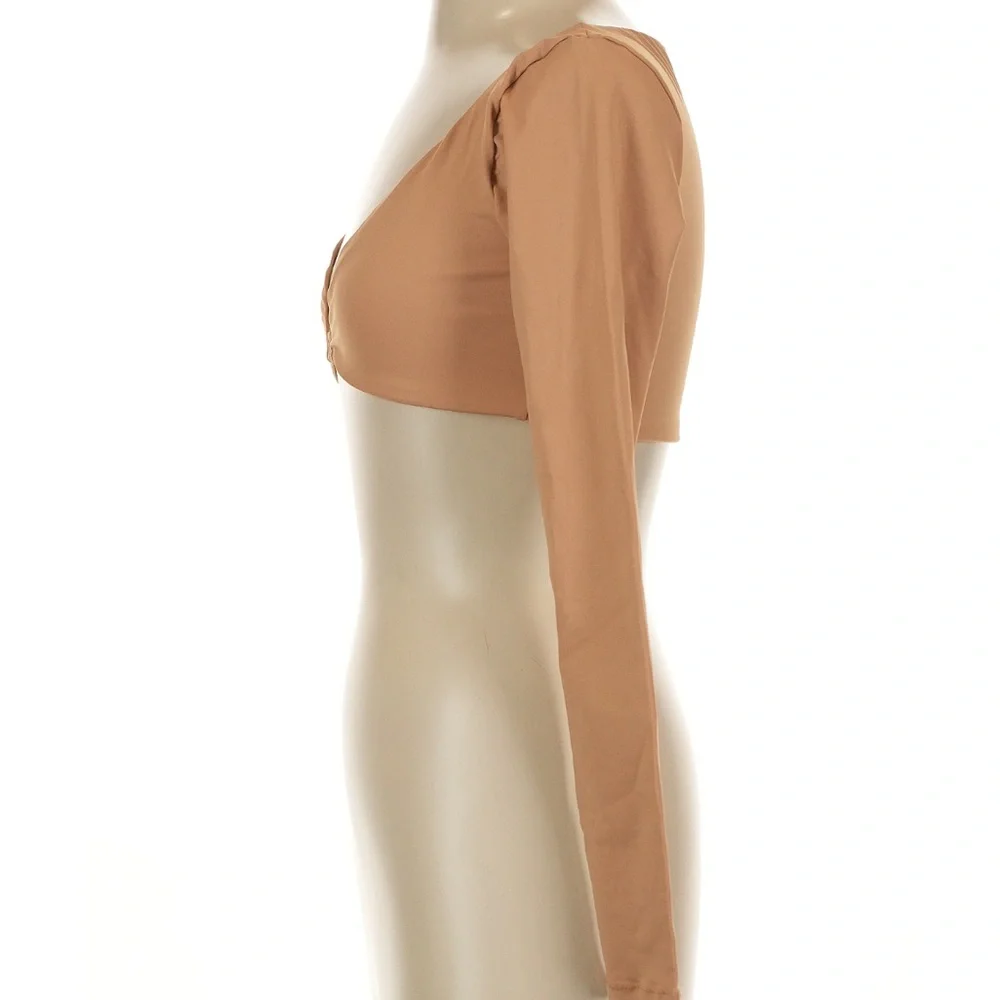 Long-Sleeve Nude Crop Swim Top
